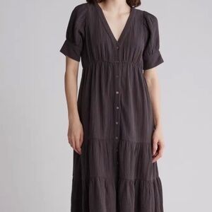 Madewell Black Tiered Button Front Midi Dress 14W Plus Size Cotton